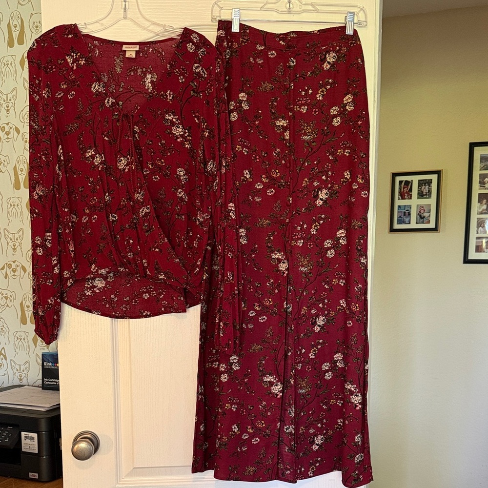 Mossimo Supply Co. Burgundy Floral Skirt Set